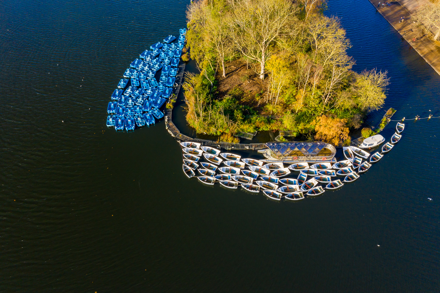 Aerial view of boats on The Serpentine