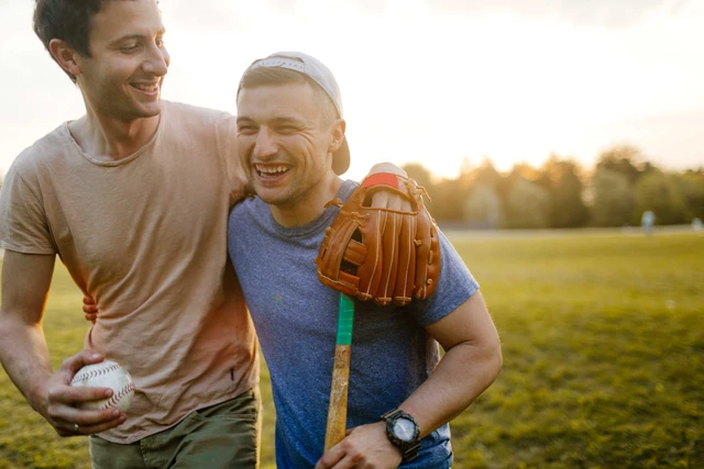 Players enjoying softball game