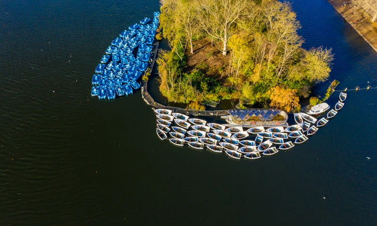 Aerial view of boats on The Serpentine